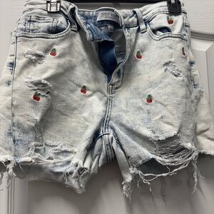 Judy Blue Light Wash Distressed Jean Shorts with Embroidery